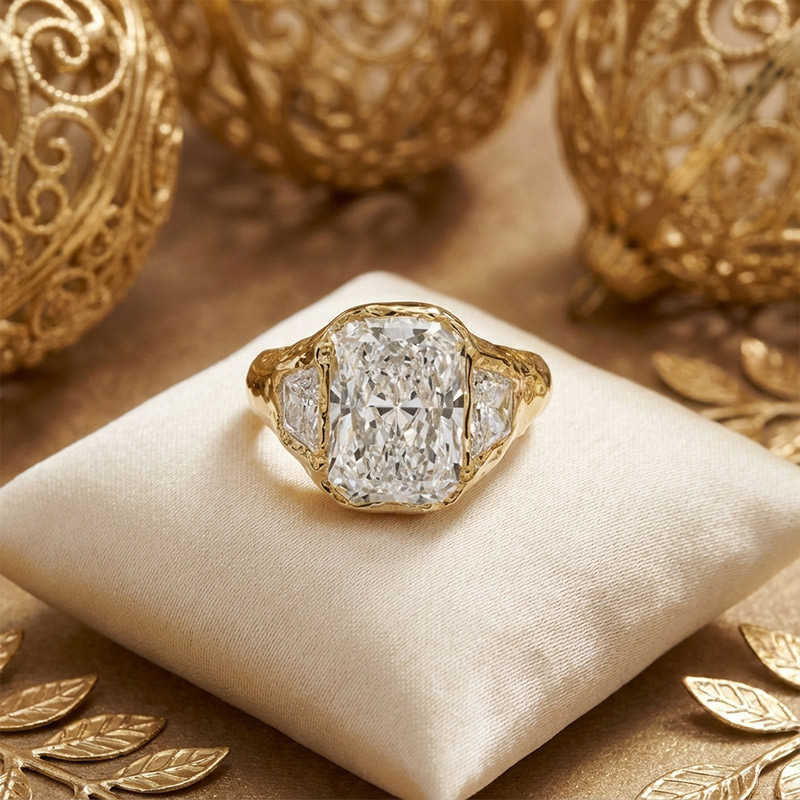 Sotiya Three Stone Radiant Cut Engagement Ring Sterling Silver-Sotiya