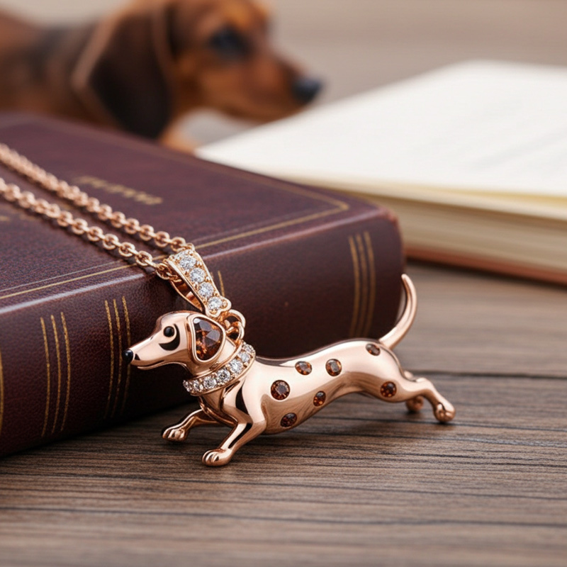 Sotiya Best Buds Dachshund Chocolate Necklace Sterling Silver-Sotiya