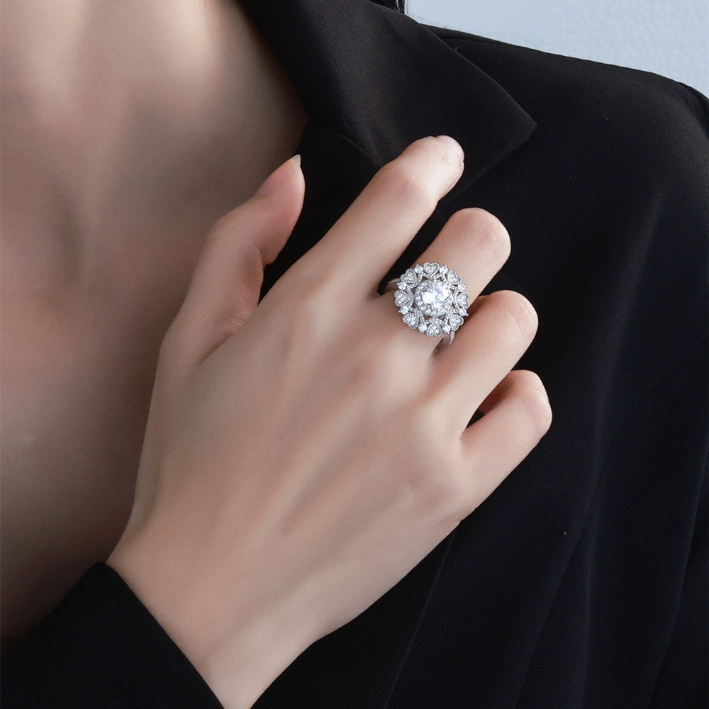 Sotiya Milgrain Cluster Heart Halo Round Cut Engagement Ring Sterling Silver-Sotiya
