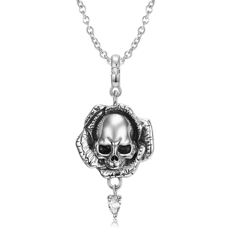 Sotiya Skull Flower Necklace Sterling Silver-Sotiya