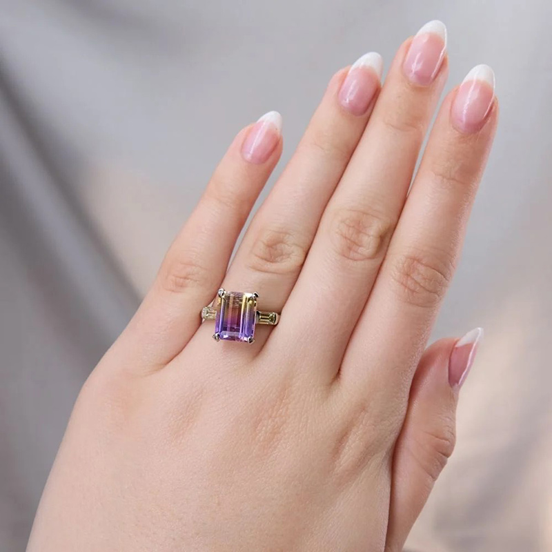 Sotiya Three Stone Emerald Cut Watermelon Engagement Ring Sterling Silver-Sotiya