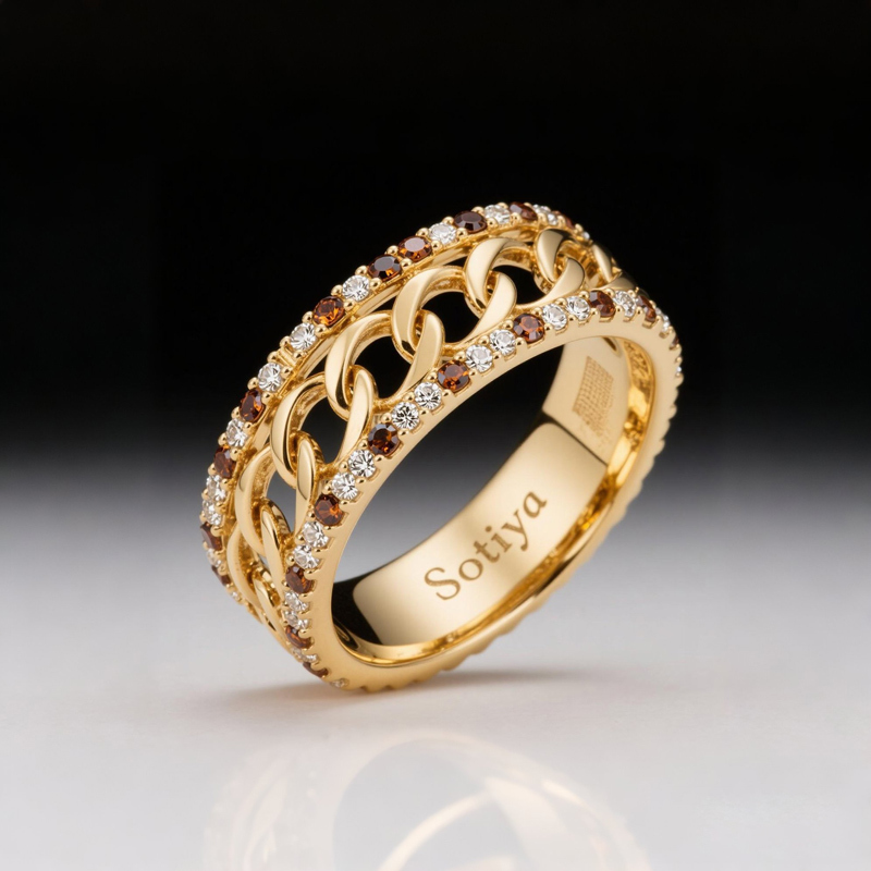 Sotiya Chain Link Coffee Women's Wedding Ring Sterling Silver-Sotiya