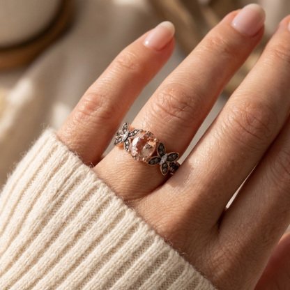 Sotiya Butterfly Synthetic Morganite Oval Cut Coffee Engagement Ring Sterling Silver-Sotiya