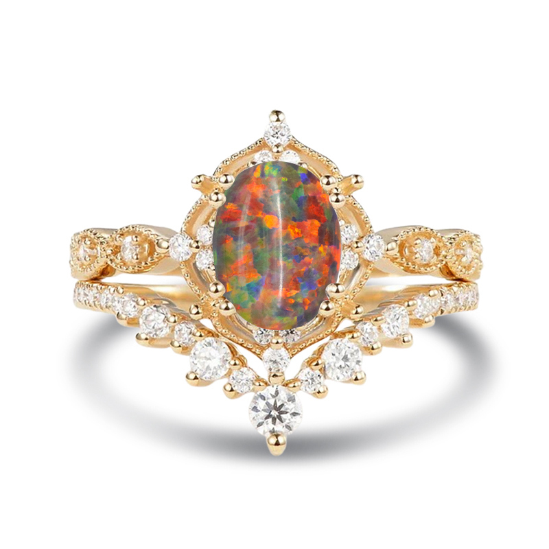 Sotiya Vintage Oval Cut Opal Wedding Bridal Ring Set Sterling Silver-Sotiya