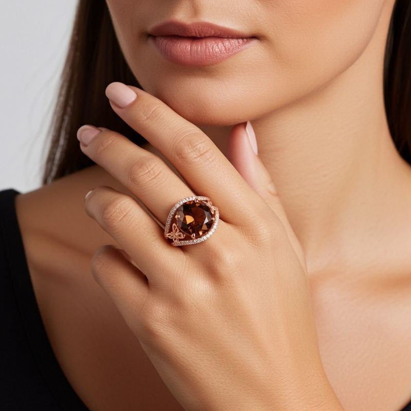 Sotiya Butterfly Round Cut Coffee Engagement Ring Sterling Silver-Sotiya