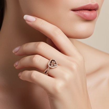 Sotiya Halo Heart Cut Twist Coffee Engagement Ring Sterling Silver-Sotiya