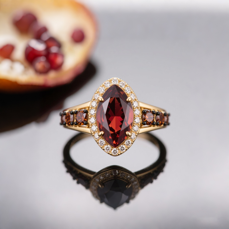 Sotiya Halo Marquise Cut Coffee Engagement Ring Sterling Silver-Sotiya