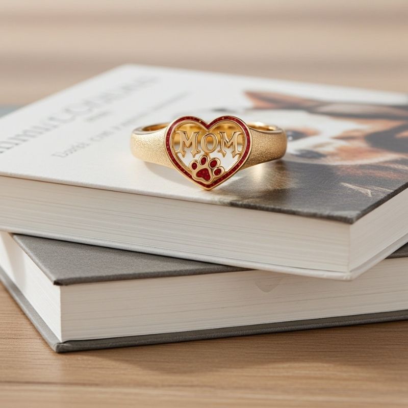 Sotiya Best Buds Comic Dog Paw Inspired Love MOM Ring Sterling Silver-Sotiya