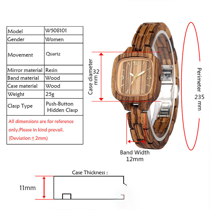 Sotiya Zebra and Maple Square Case Black Digital Face Women's Wooden Watch-Sotiya