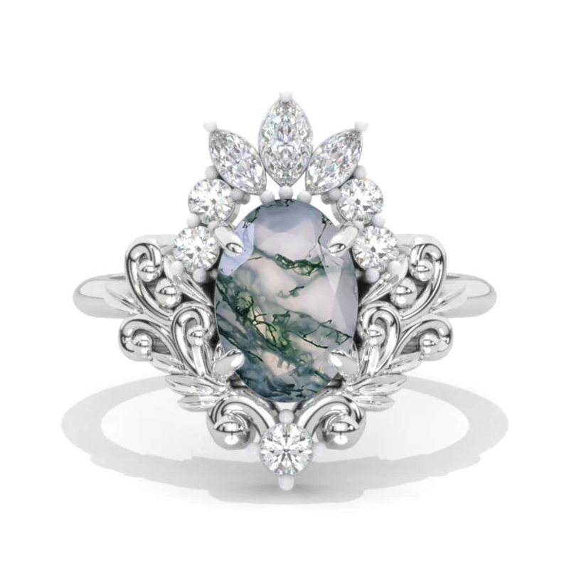 Sotiya Vintage Twist Oval Cut Green Moss Agate Engagement Ring Sterling Silver-Sotiya