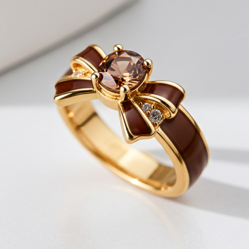 Sotiya Round Cut Bowknot Coffee Enamel Promise Ring Sterling Silver-Sotiya