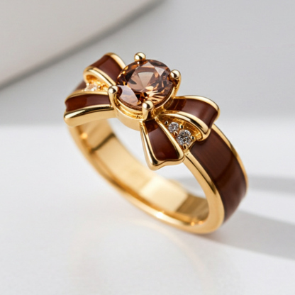 Sotiya Round Cut Bowknot Coffee Enamel Promise Ring Sterling Silver-Sotiya