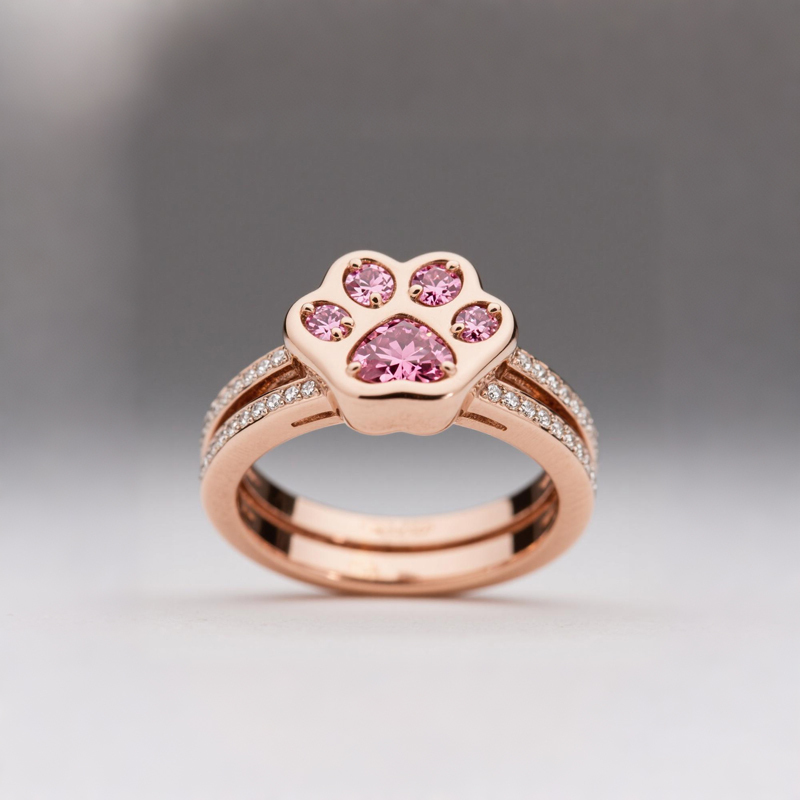 Sotiya Pet Cat Dog Paw Pink Heart Cut Split Shank Cocktail Ring Sterling Silver-Sotiya