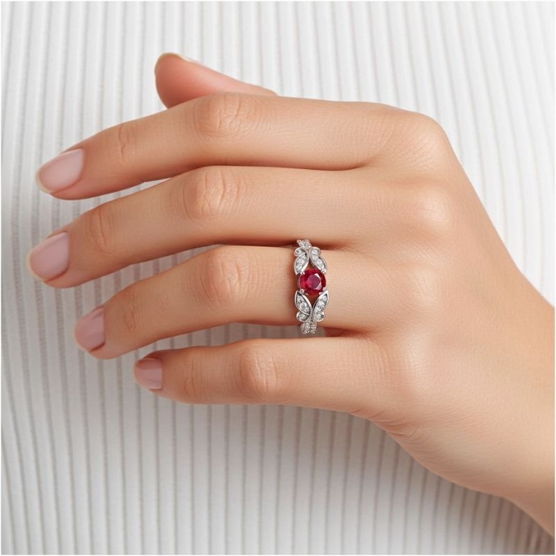 Sotiya Customizable 12 Birthstone Butterfly Round Cut Engagement Ring Sterling Silver