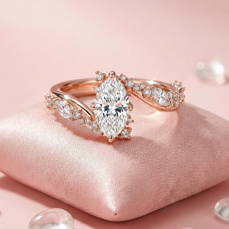 Sotiya Bypass Marquise Cut VVS Moissanite Engagement Ring Sterling Silver