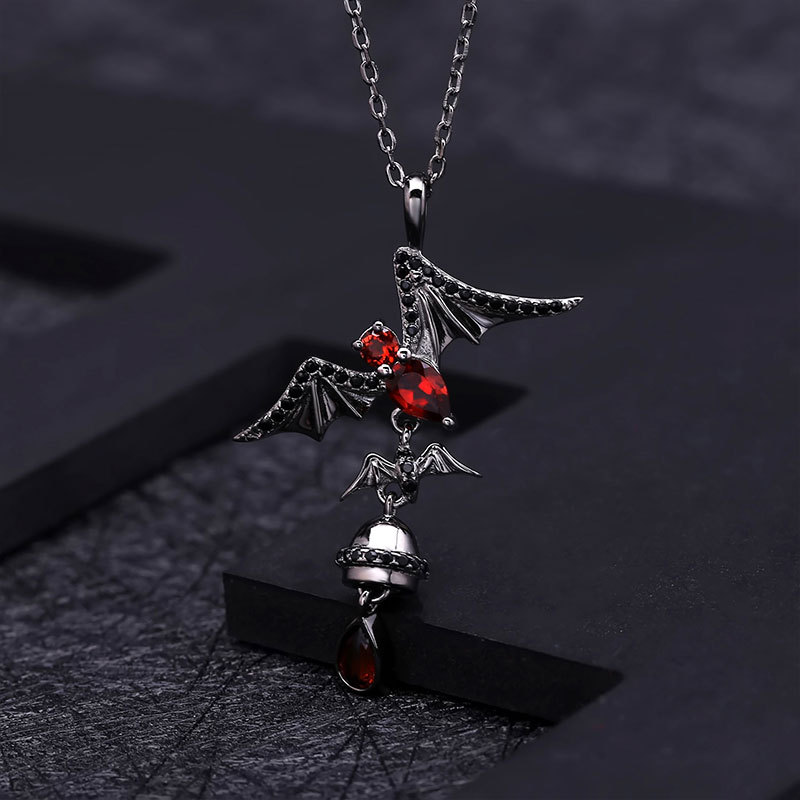 Sotiya Natural Gemstone Garnet Bat Design Necklace Sterling Silver-Sotiya