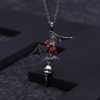 Sotiya Natural Gemstone Garnet Bat Design Necklace Sterling Silver-Sotiya