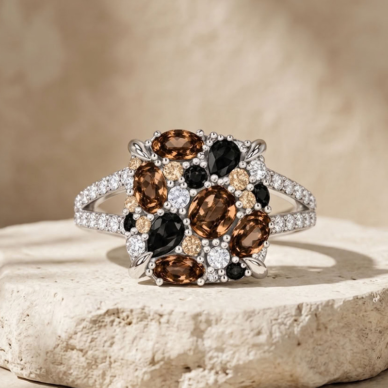 Sotiya Micro Pave Coffee Ombre Multi Colored Ring Sterling Silver
