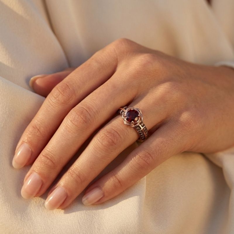 Sotiya Rose Design Faith Cross Coffee Round Cut Engagement Ring Sterling Silver-Sotiya