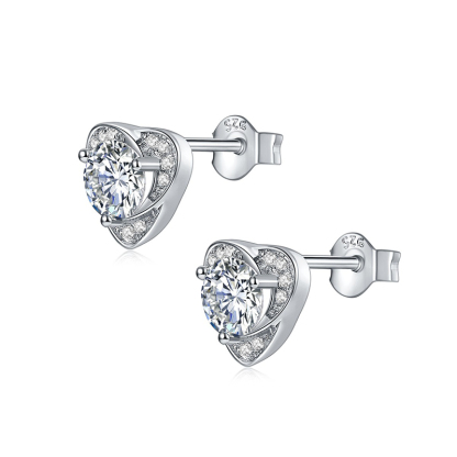 Sotiya Heart Design Round Cut Moissanite Stud Earrings Sterling Silver-Sotiya