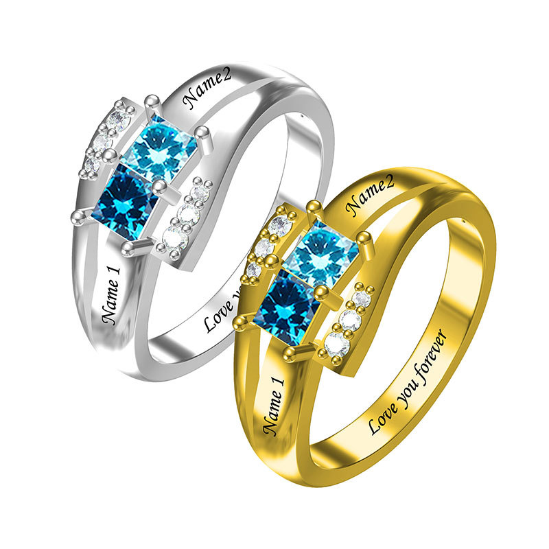 Sotiya Square Cut Custom 12 Birthstone Engagement Ring Sterling Silver-Sotiya