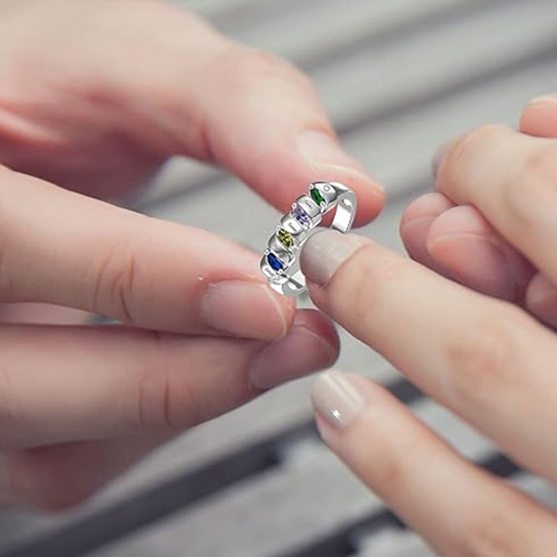 Sotiya Marquise Cut Custom 12 Birthstone Engraved Name Promise Ring Sterling Silver-Sotiya