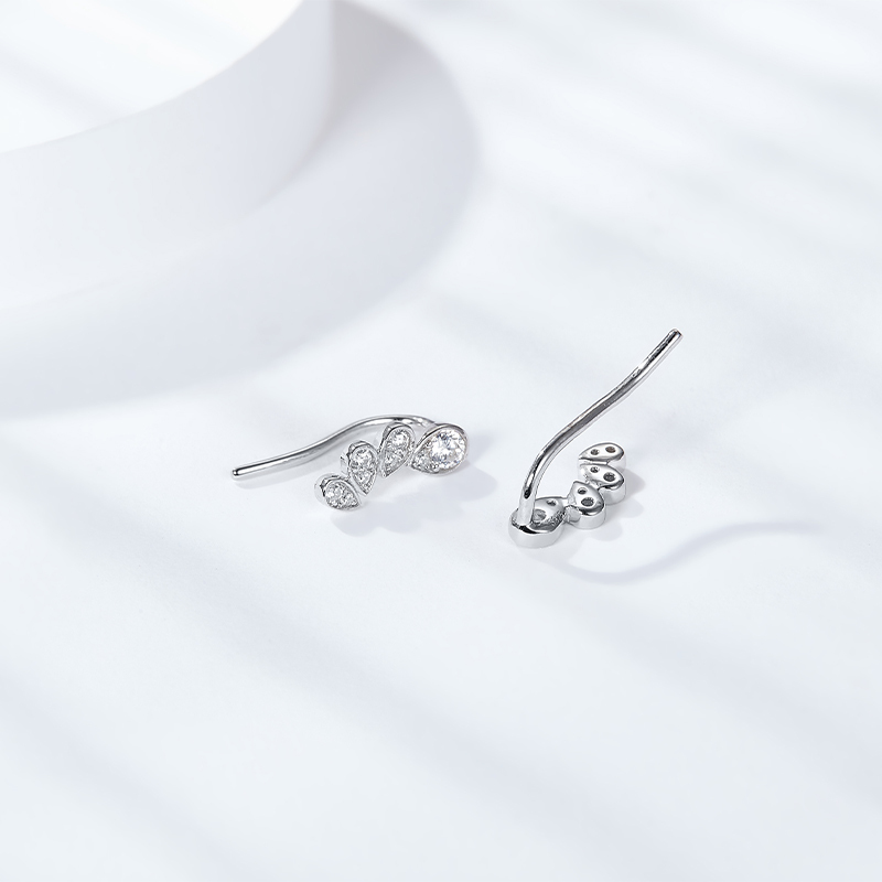Sotiya Wing Design Pear Cut Moissanite Climber Earrings Sterling Silver-Sotiya