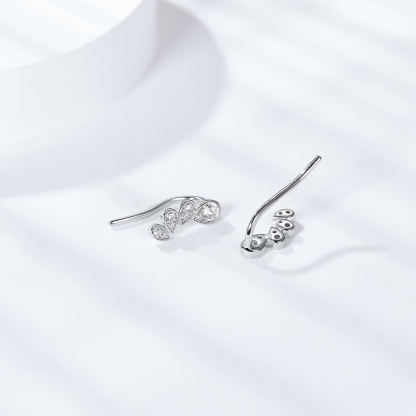 Sotiya Wing Design Pear Cut Moissanite Climber Earrings Sterling Silver-Sotiya