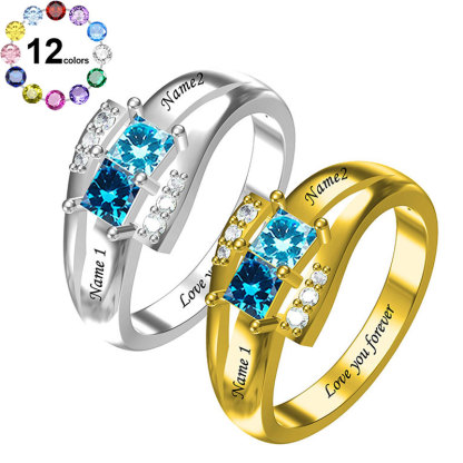 Sotiya Square Cut Custom 12 Birthstone Engagement Ring Sterling Silver-Sotiya