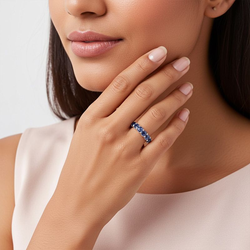 Sotiya Round Cut Three Sided Pave Eternity Ring Sterling Silver-Sotiya