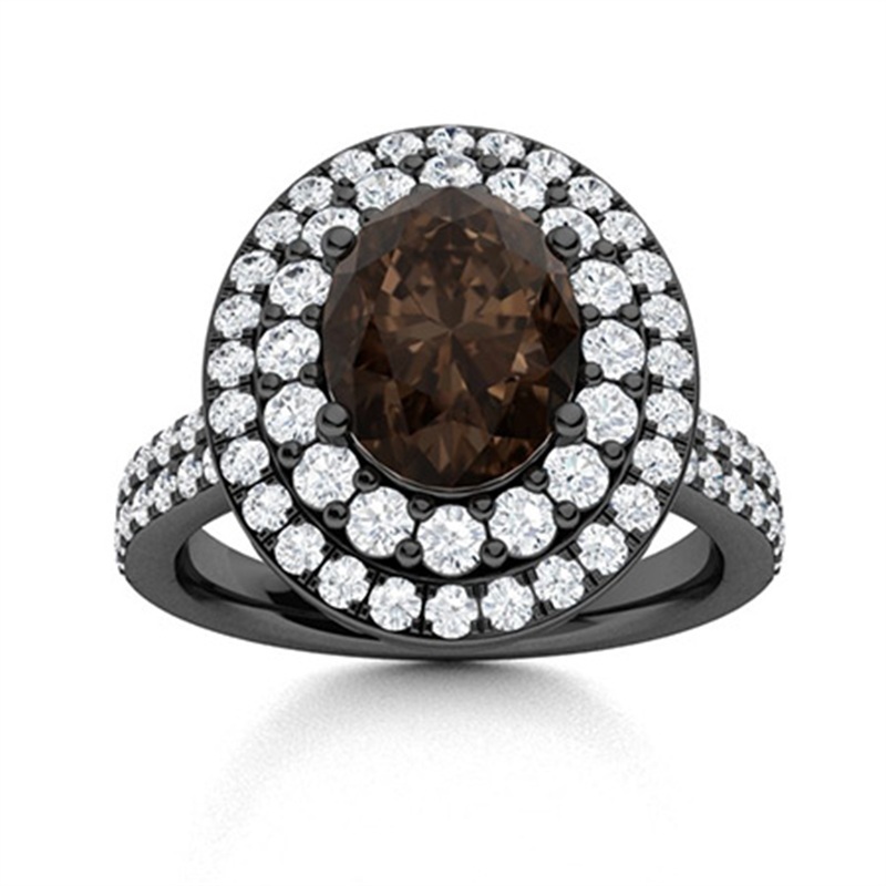 Sotiya Double Halo Coffee Oval Cut Engagement Ring Sterling Silver