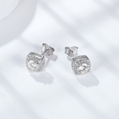 Sotiya Square Halo Design Round Cut Moissanite Stud Earrings Sterling Silver-Sotiya