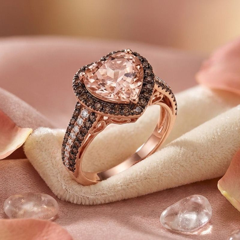 Sotiya Halo Synthetic Morganite Heart Cut Coffee Engagement Ring Sterling Silver-Sotiya