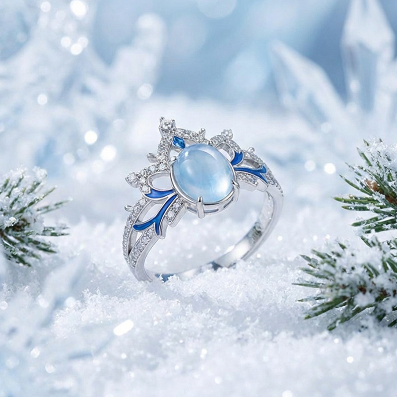 Sotiya Best Buds Snowflake Moonstone Oval Cut Engagement Ring Sterling Silver-Sotiya