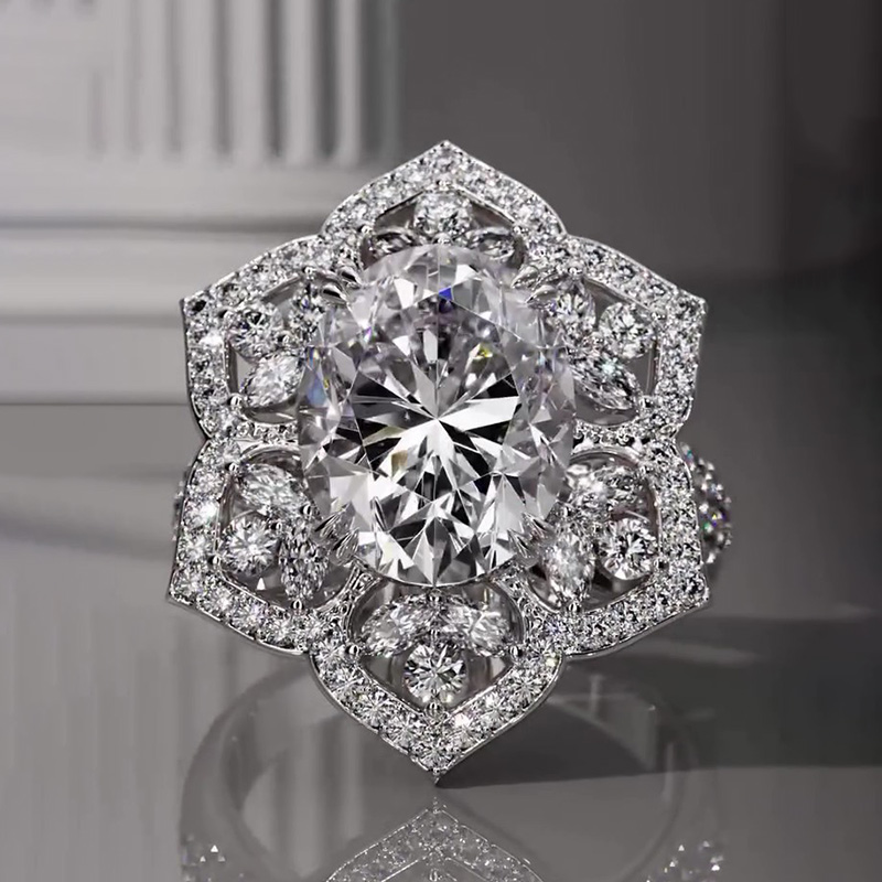 Sotiya Floral Halo Oval Cut Vintage Engagement Ring Sterling Silver-Sotiya