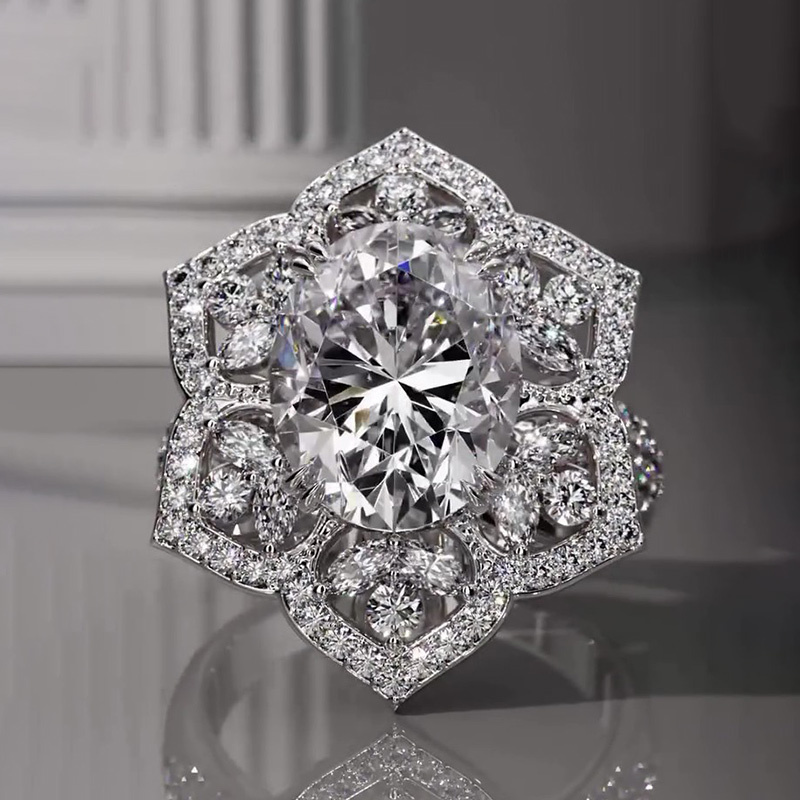 Sotiya Floral Halo Oval Cut Vintage Engagement Ring Sterling Silver-Sotiya