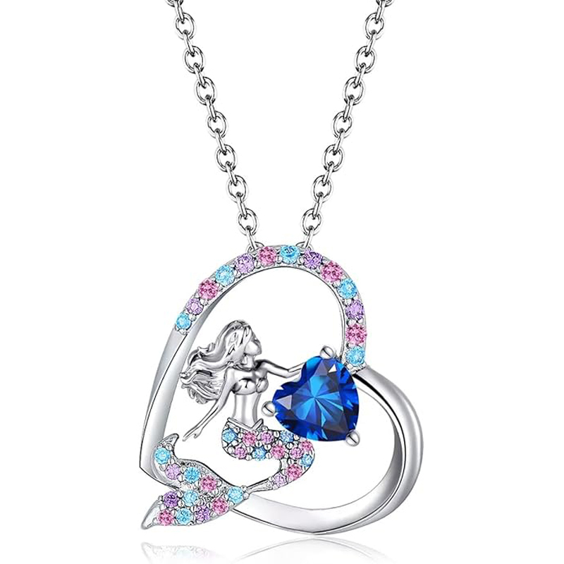 Sotiya Best Buds Mermaid Tail 12 Birthstones Heart Cut Necklace Sterling Silver-Sotiya
