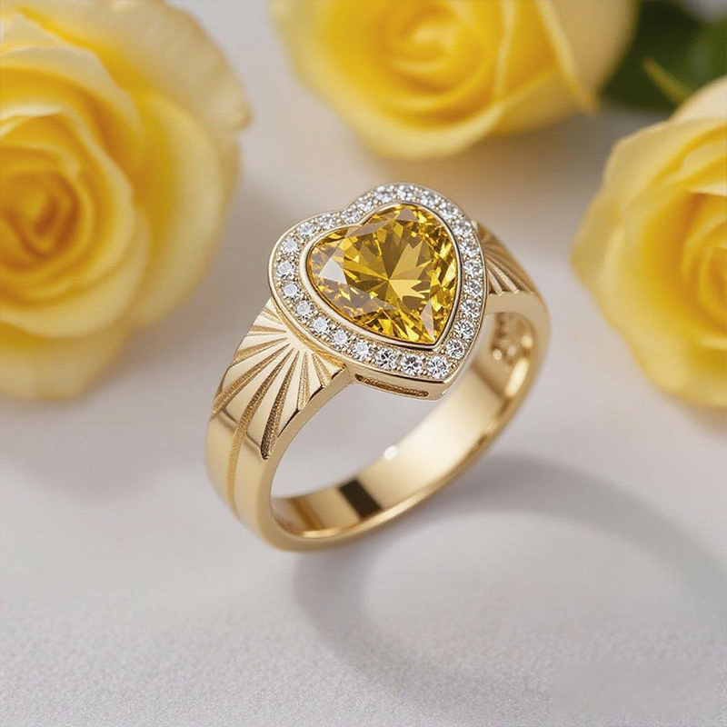 Sotiya Halo Heart Cut Carving Coffee Engagement Ring Sterling Silver-Sotiya