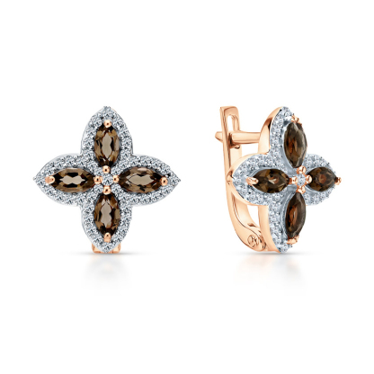 Sotiya Four Leaf Clover Two Tone Halo Marquise Cut Coffee Huggie Hoop Earrings Sterling Silver-Sotiya