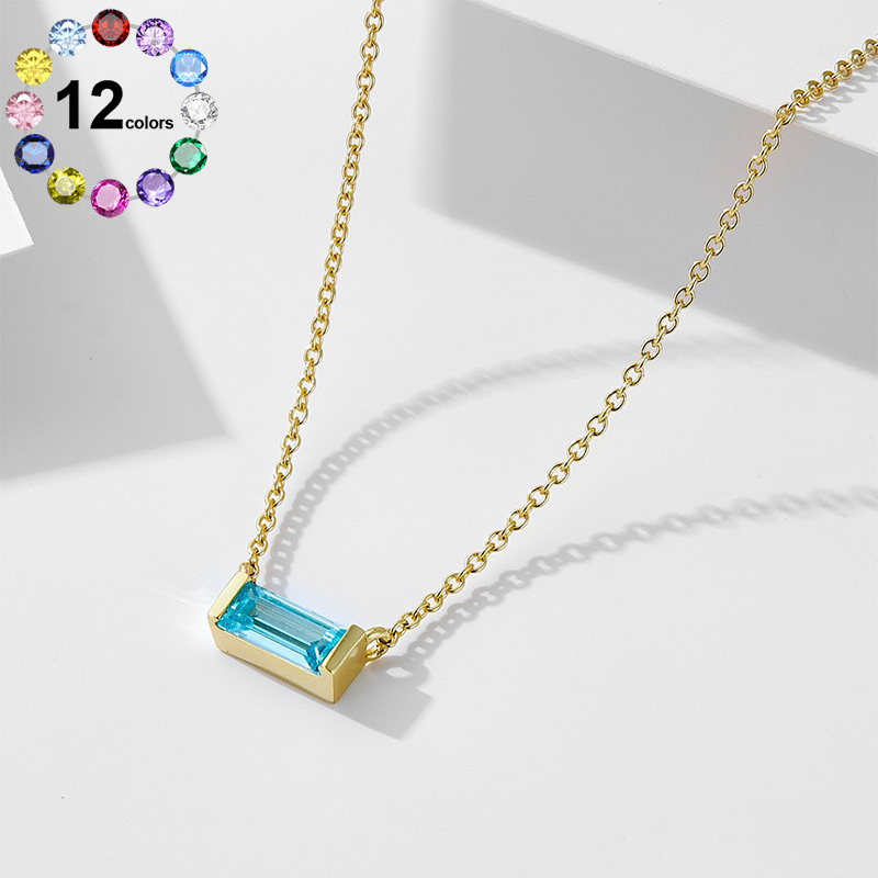 Sotiya 12 Birthstones Emerald Cut Necklace Sterling Silver-Sotiya