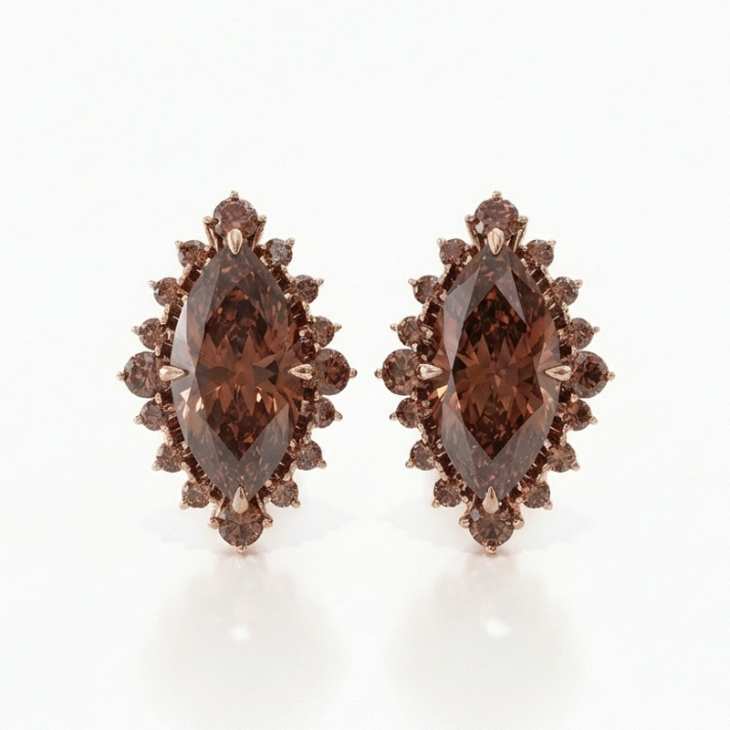 Sotiya Halo Marquise Cut Coffee Stud Earrings Sterling Silver-Sotiya