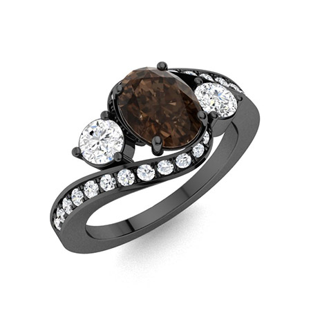 Sotiya Bypass Three Stone Coffee Oval Cut Engagement Ring Sterling Silver-Sotiya