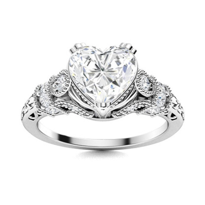 Sotiya Vintage Milgrain Heart Cut Engagement Ring Sterling Silver-Sotiya