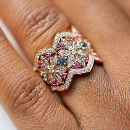 Sotiya Marquise Cut Flower Ring Band Sterling Silver-Sotiya