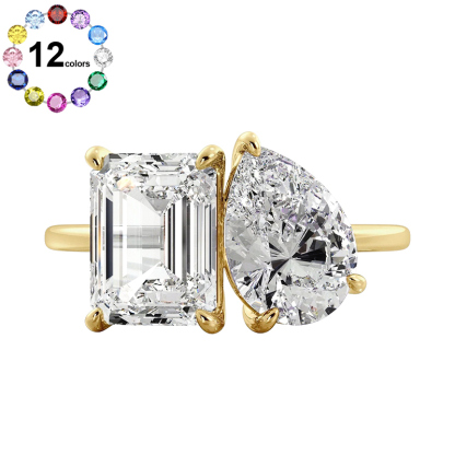 Sotiya Personalized Toi et Moi Emerald and Pear Cut Two Stone Engagement Ring-Sotiya