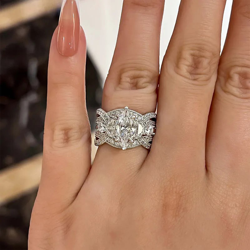 Sotiya Marquise Cut Enhancer Wedding Bridal Ring Set Sterling Silver