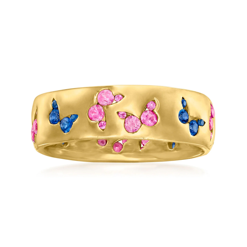 Sotiya Hot Pink and Blue Sapphire Butterfly Cigar Women's Wedding Ring Sterling Silver-Sotiya