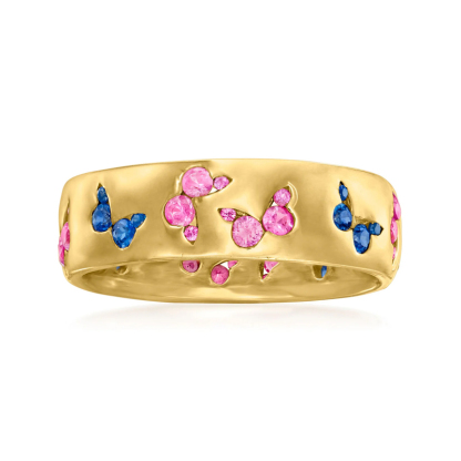 Sotiya Hot Pink and Blue Sapphire Butterfly Cigar Women's Wedding Ring Sterling Silver-Sotiya