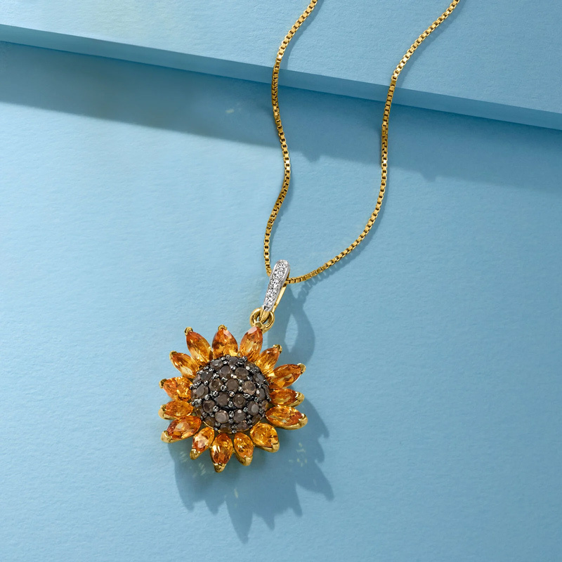 Sotiya Artist Collection Citrine and Coffee Sunflower Pendant Necklace Sterling Silver