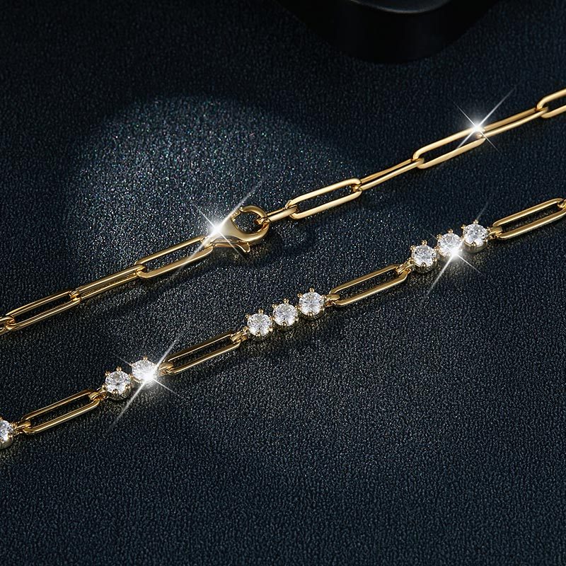 Sotiya Moissanite Paperclip Chain Necklace Yellow Gold Tone Sterling Silver-Sotiya